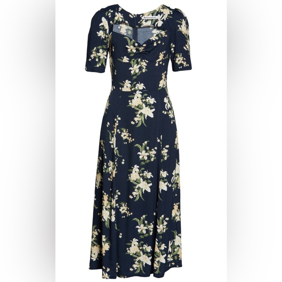 Reformation Matin Navy Floral Midi Dress, NWT - Picture 2 of 4